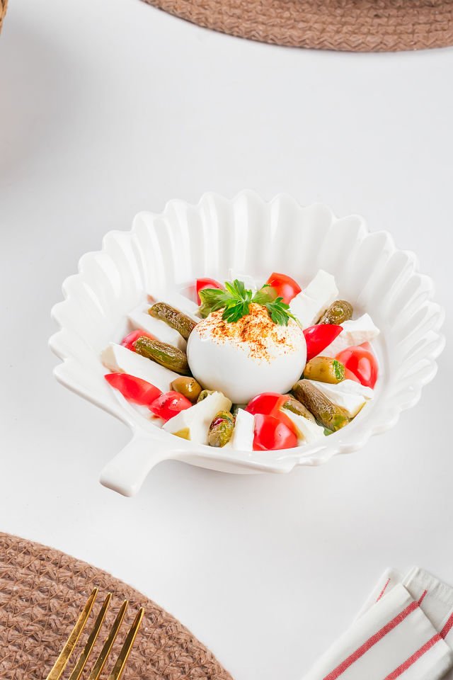 Porsima 174N Porselen Kase, Derin Salata Kase Sunum, Servis Kasesi Servis Tabağı Yaprak Desenli 15 Cm