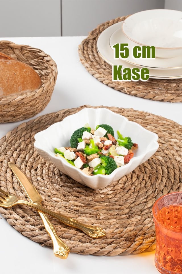 Porsima 1749N Porselen Kase, Derin Büyük Boy Salata Kase Sunum, Servis Kasesi Servis Tabağı 15 Cm