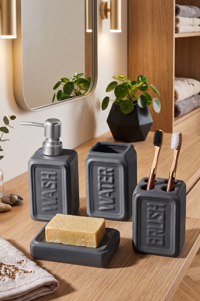 Perotti 13891-3 WELL Stoneware 4 Parça Banyo Seti Antrasit
