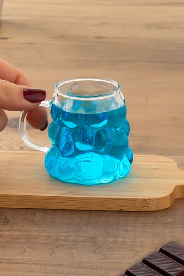 Porsima 153  Isıya Dayanıklı Borosilikat Boncuk Şekilli Bardak  Kahve Ve Sunum Bardağı Üzüm Bardak 3 Parça 90ml