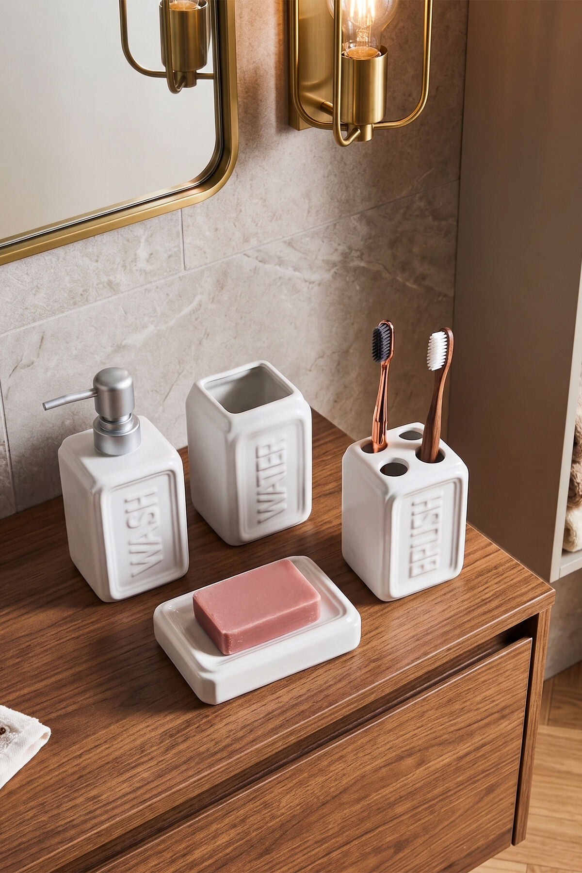 Perotti 13891-2 WELL Stoneware 4 Parça Banyo Seti Beyaz