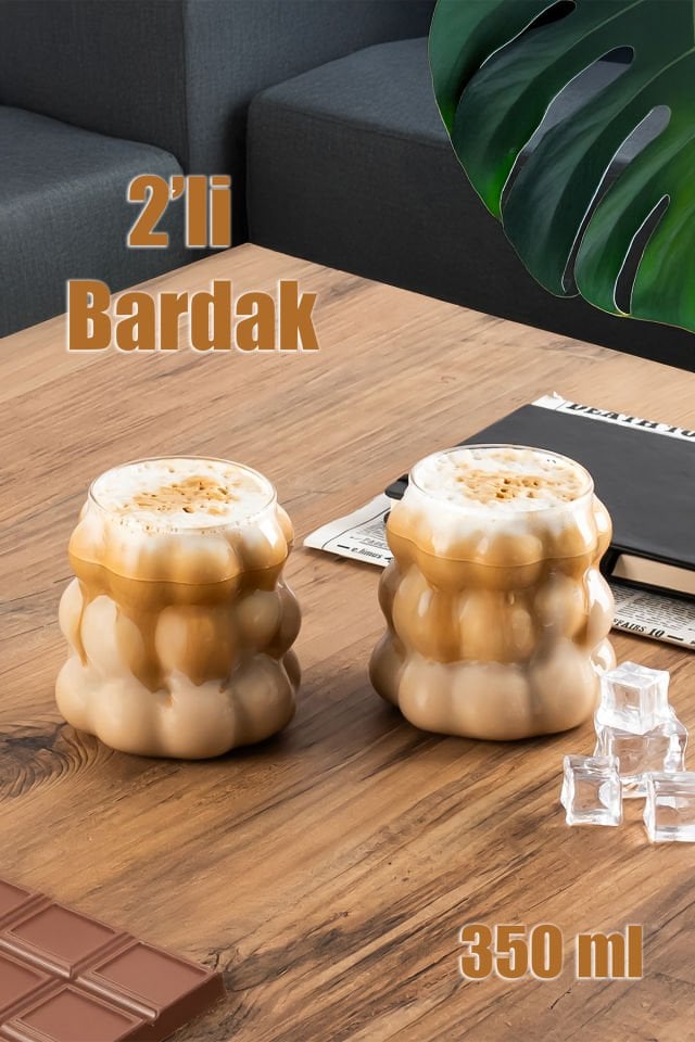 Porsima 378 Isıya Dayanıklı Borosilikat Boncuk Şekilli Bardak  Kahve Ve Sunum Bardağı Üzüm Bardak 2 Parça 350ml