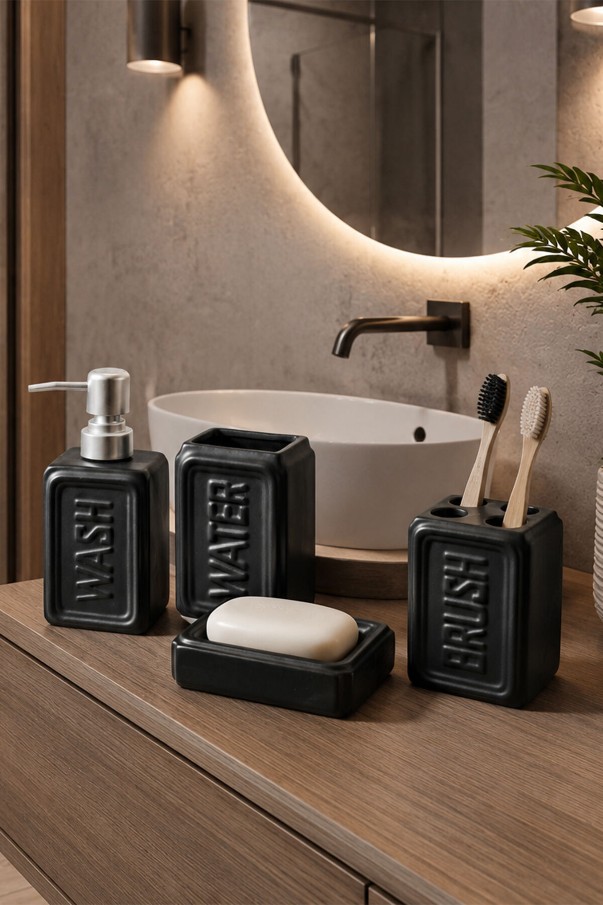 Perotti 13891-1 WELL Stoneware 4 Parça Banyo Seti Siyah