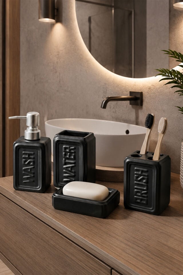 Perotti 13891-1 WELL Stoneware 4 Parça Banyo Seti Siyah