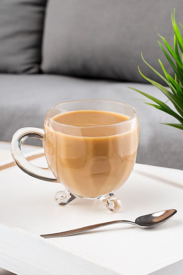 Porsima 15719 Ayaklı Kulplu Boncuk Desenli 4'lü Cam Bardak - Kulplu Çay Kahve Bardağı - 200 Cc