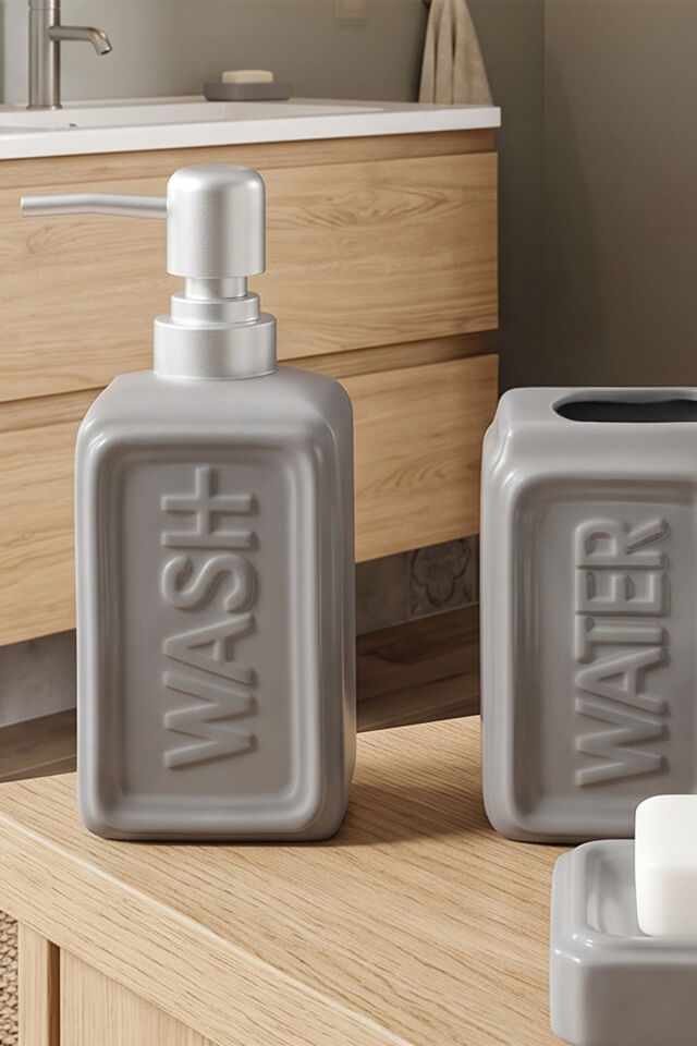 Perotti 13891 WELL Stoneware 4 Parça Banyo Seti Gri