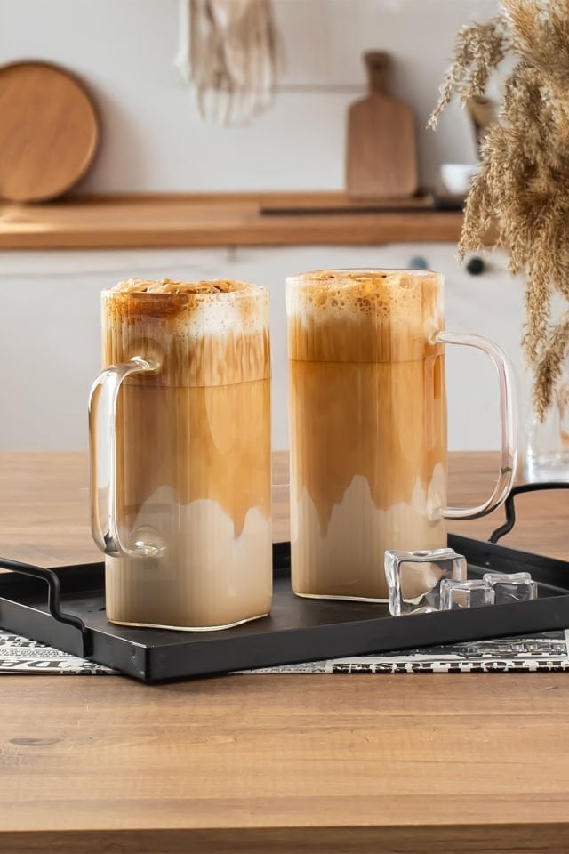 Porsima 2'li Borosilikat Isıya Dayanıklı Latte Bardağı Su Bardağı Sunumluk Cam Kupa Bardak 2 Adet 380 ml