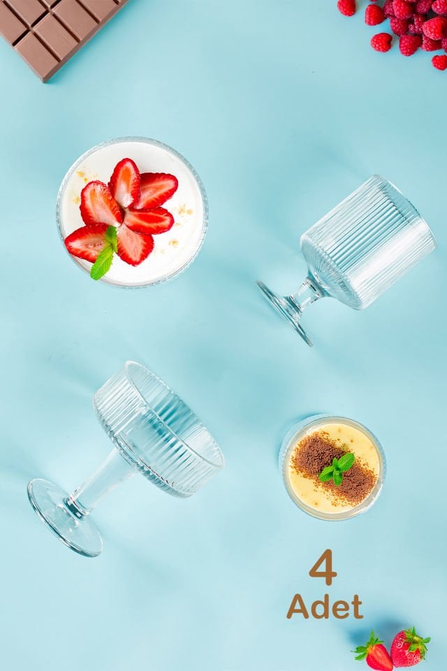 Porsima 4lü Ayaklı Dondurma Ve Magnolia Kasesi, Şekerlik, Çerezlik Sunum Kasesi 250ml - 150ml