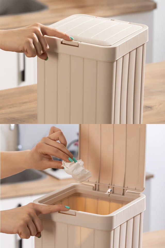 Porsima G-853 Linny Kare Çöp Kutusu Banyo Mutfak Çöp Kovası Kapaklı Banyo Çöp Kovası 10LT