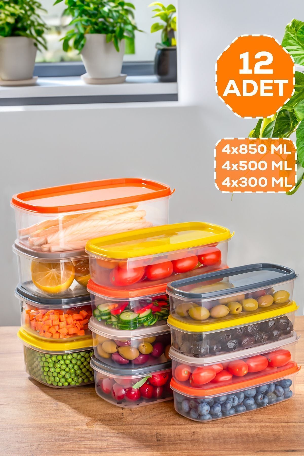 Porsima 1001 12 Li Dikdörtgen Plastik Saklama Kabı - Çok Amaçlı Gıda Erzak Saklama Kabı Seti