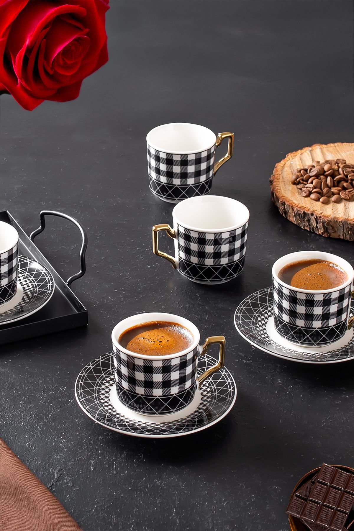 Porsima YKY097-5  6'lı Türk Kahvesi Fincan Takımı 12 Parça Lüx Kahve Fincan Takımı Espresso Fincanı (100ml)
