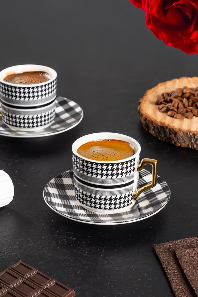 Porsima YKY097-5  6'lı Türk Kahvesi Fincan Takımı 12 Parça Lüx Kahve Fincan Takımı Espresso Fincanı (100ml)