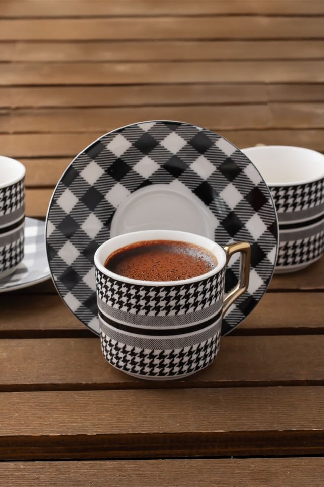 Porsima YKY097-5  6'lı Türk Kahvesi Fincan Takımı 12 Parça Lüx Kahve Fincan Takımı Espresso Fincanı (100ml)