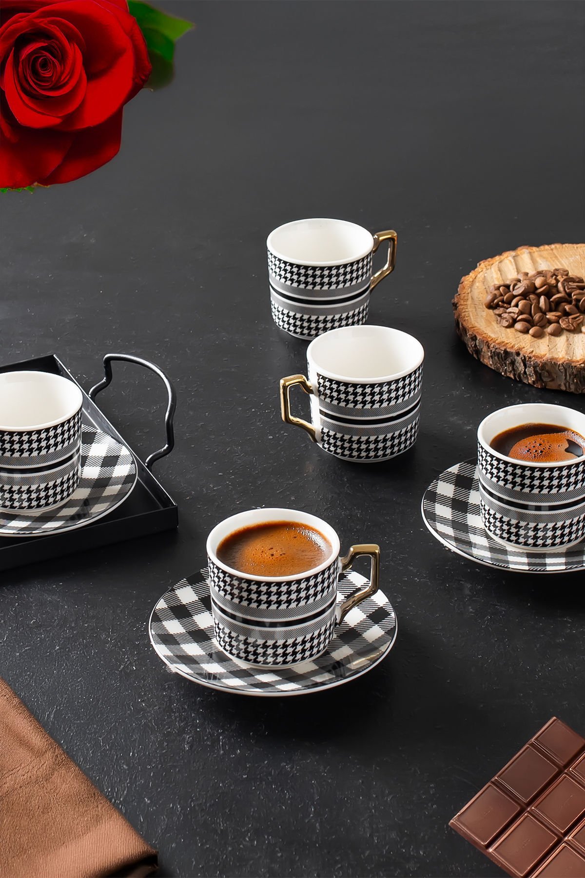 Porsima YKY097-5  6'lı Türk Kahvesi Fincan Takımı 12 Parça Lüx Kahve Fincan Takımı Espresso Fincanı (100ml)
