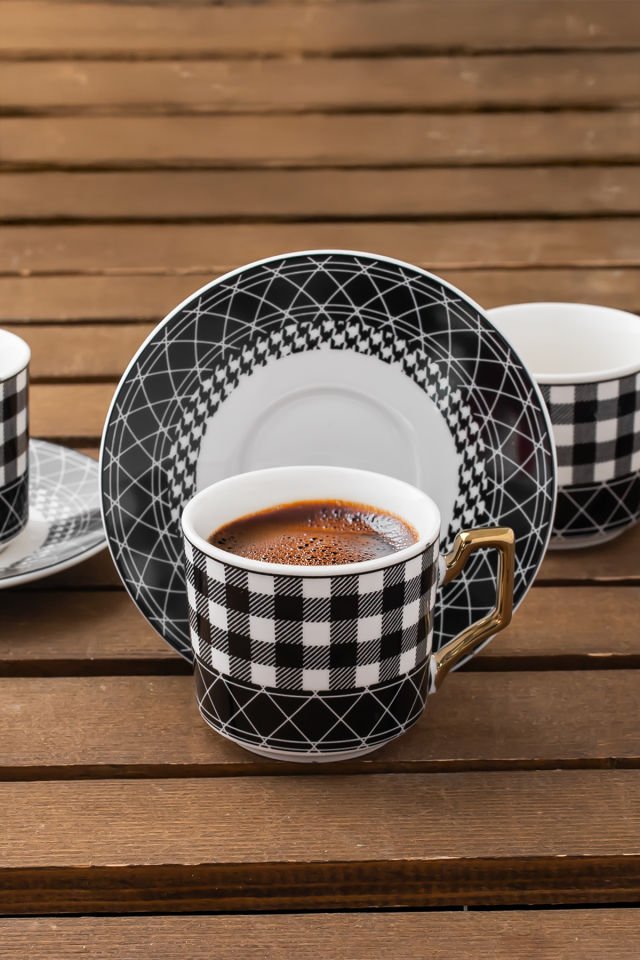 Porsima YKY097-5  2'li Türk Kahvesi Fincan Takımı 4 Parça Lüx Kahve Fincan Takımı Espresso Fincanı (100ml)
