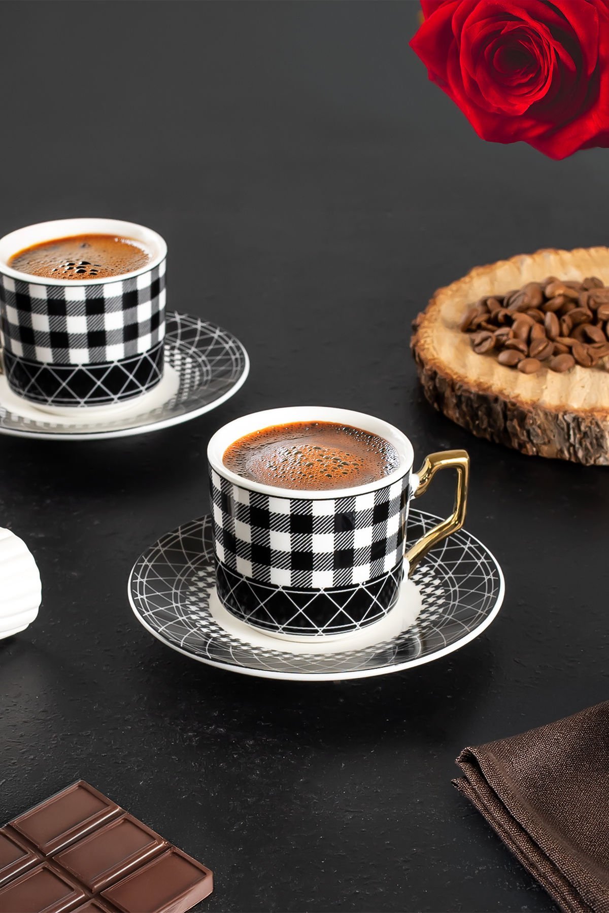 Porsima YKY097-5  2'li Türk Kahvesi Fincan Takımı 4 Parça Lüx Kahve Fincan Takımı Espresso Fincanı (100ml)