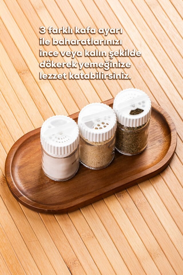 Porsima 1078 12'li Dönerli Kapaklı Cam Baharatlık Seti -cappuccino Beyaz