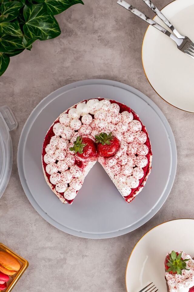 Porsima 1093 Yuvarlak Kek Pasta Börek Saklama Kabı - Kilitli Kapaklı Taşıma Fanusu 25 cm Gri