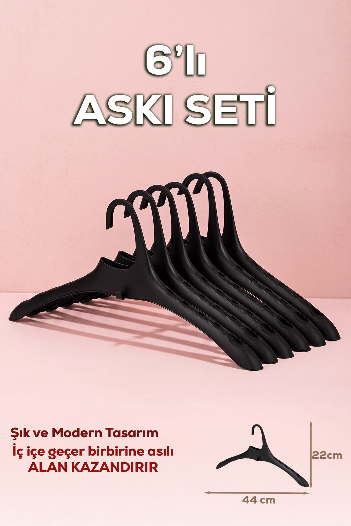 Porsima Harmoni 6 Adet Dolap Içi Düzenleyici Organizer İç İçe Geçen Askı Tişört Gömlek Elbise Askısı Siyah