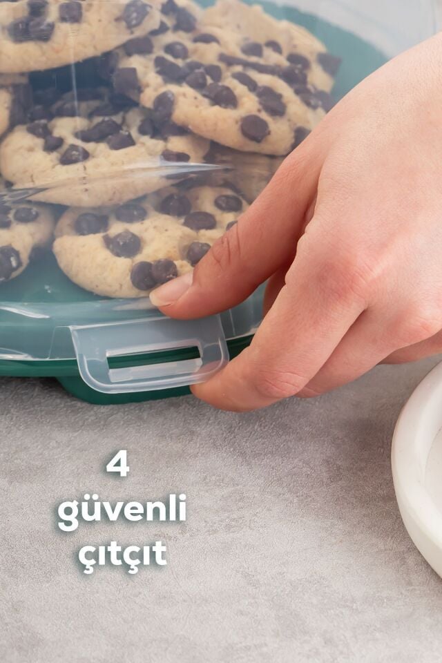 Porsima 1093 Yuvarlak Kek Pasta Börek Saklama Kabı - Kilitli Kapaklı Taşıma Fanusu 25 cm Yeşil