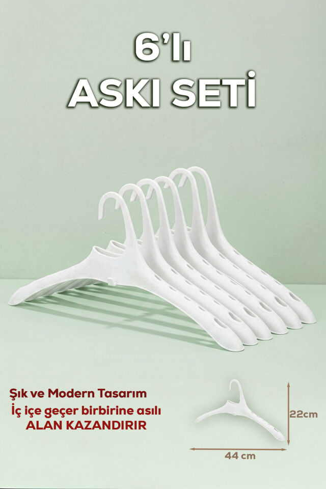 Porsima Harmoni 6 Adet Dolap Içi Düzenleyici Organizer İç İçe Geçen Askı Tişört Gömlek Elbise Askısı Beyaz
