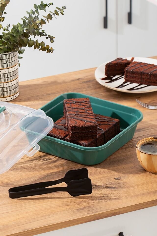 Porsima 1094 Pasta Kek Börek Kabı - Taşıma çantası - Kilitli Fanus Yeşil