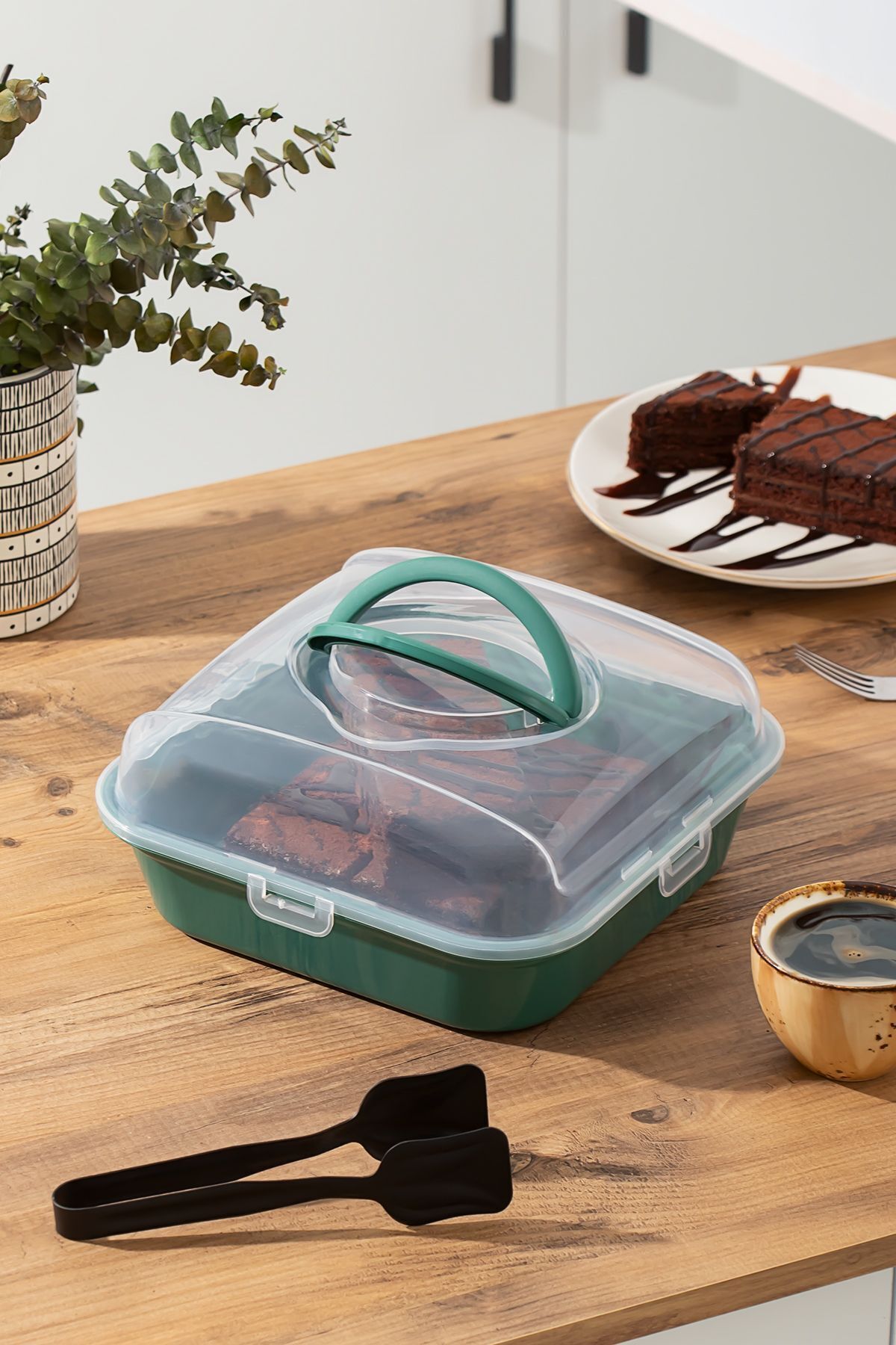 Porsima 1094 Pasta Kek Börek Kabı - Taşıma çantası - Kilitli Fanus Yeşil