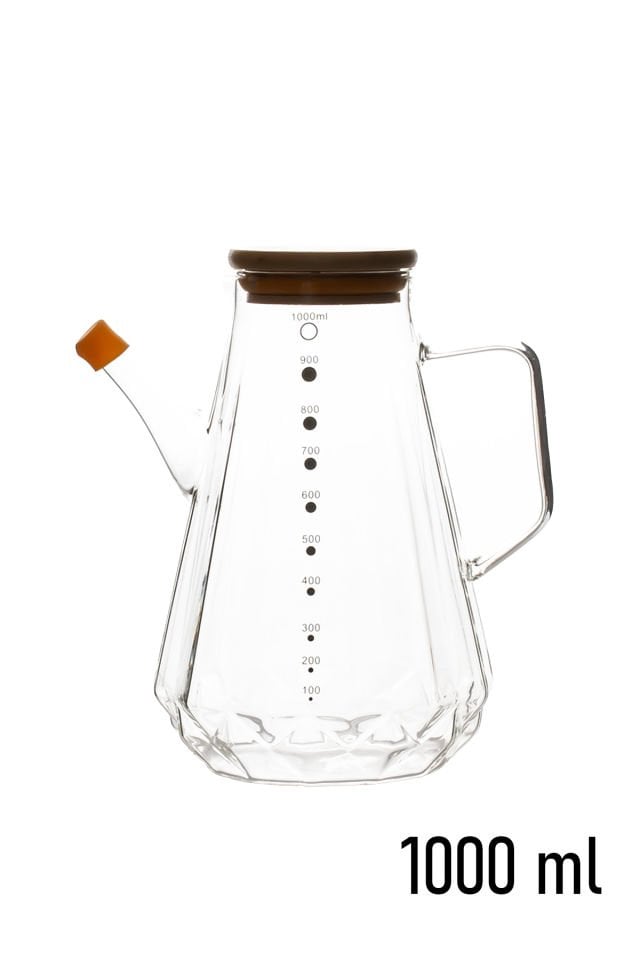 Porsima 86 Bambu Kapaklı Vakumlu Borosilikat Yağdanlık 1000ml Cam Yağlık Sirkelik