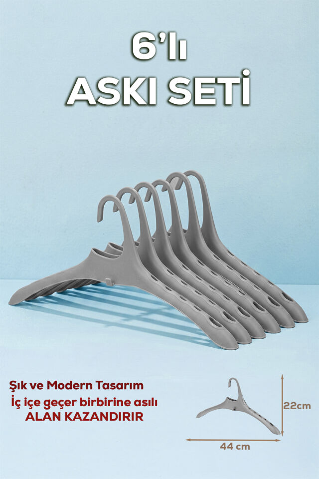 Porsima Harmoni 6 Adet Dolap Içi Düzenleyici Organizer İç İçe Geçen Askı Tişört Gömlek Elbise Askısı Gri