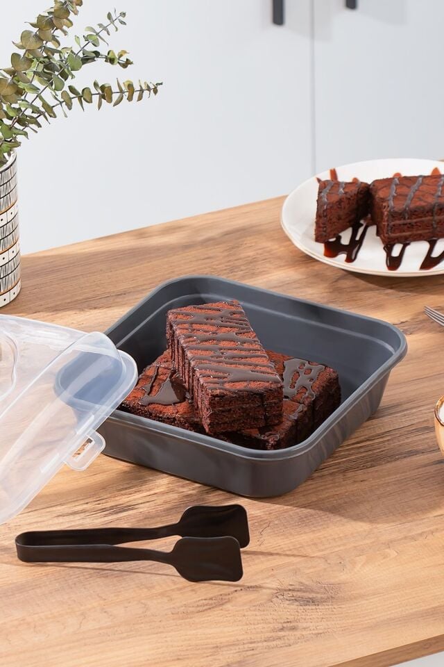 Porsima 1094 Pasta Kek Börek Kabı - Taşıma çantası - Kilitli Fanus Antrasit