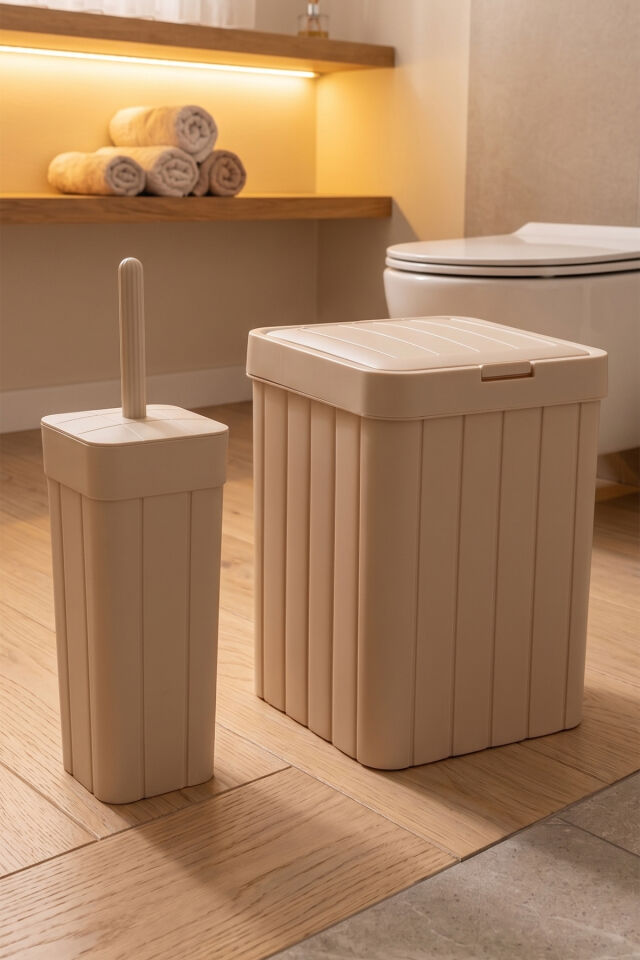 Porsima Linny 2li Banyo Fırçası Banyo Mutfak Çöp Kovası Seti Klozet Fırçası ve Çöp Kutusu Takımı 10lt