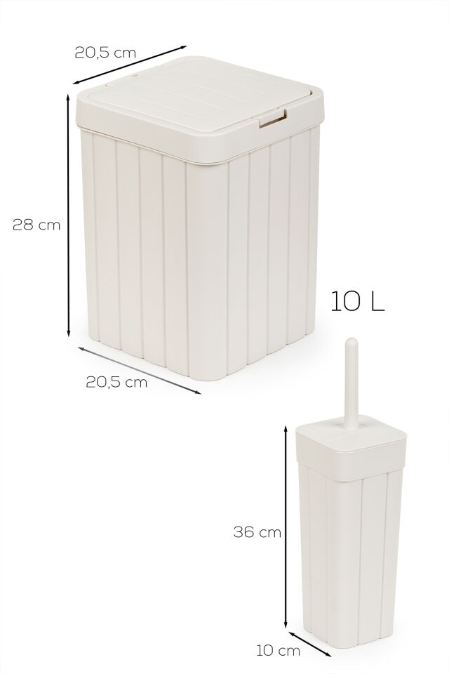 Porsima Linny 2li Banyo Fırçası Banyo Mutfak Çöp Kovası Seti Klozet Fırçası ve Çöp Kutusu Takımı 10lt