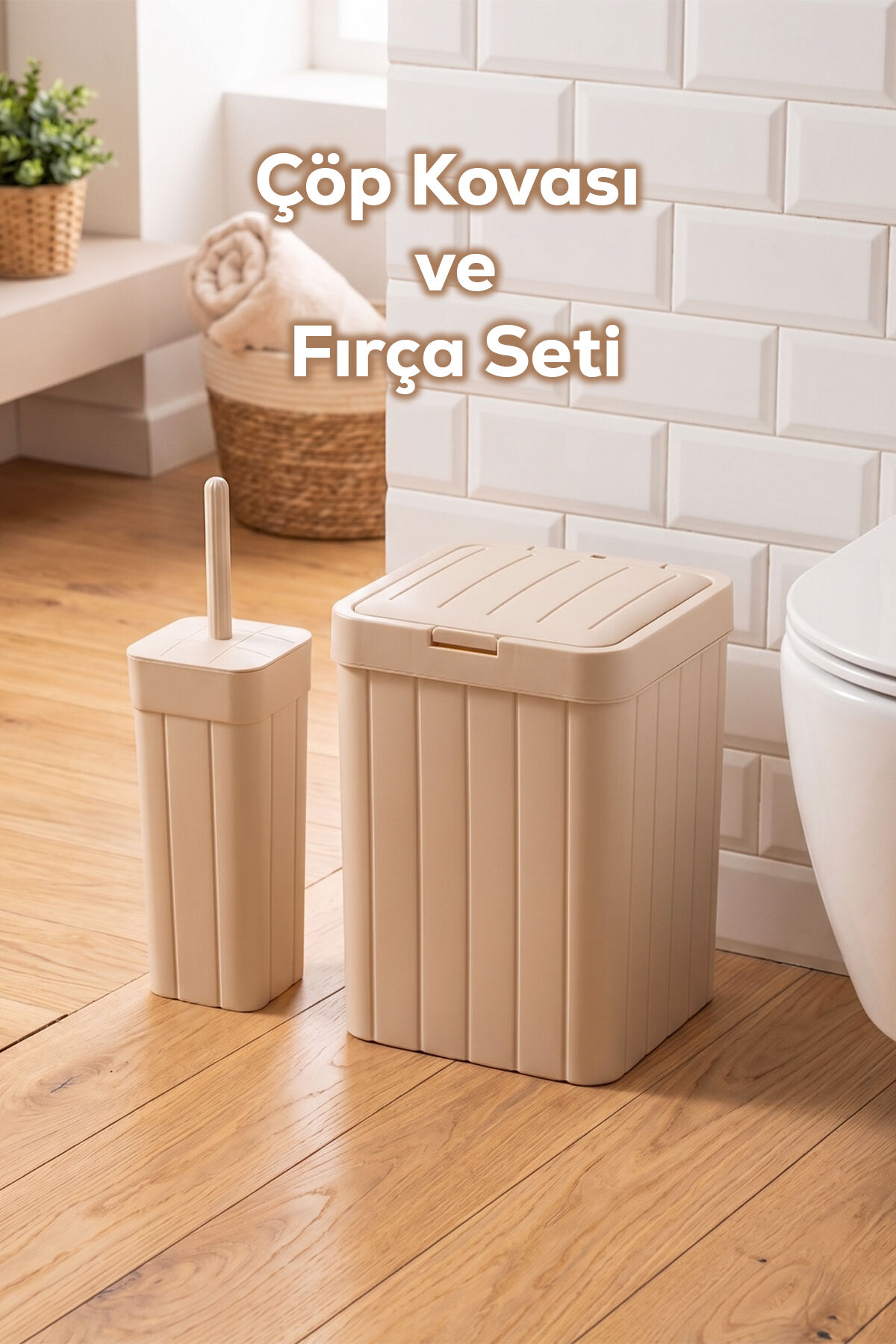 Porsima Linny 2li Banyo Fırçası Banyo Mutfak Çöp Kovası Seti Klozet Fırçası ve Çöp Kutusu Takımı 10lt