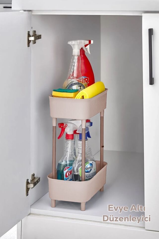 Porsima 1130 İki Katlı Raf - Çok Amaçlı 2 Katlı Evye Altı Düzenleyici Dolap Içi Tezgah Altı Organizer Cappuccino