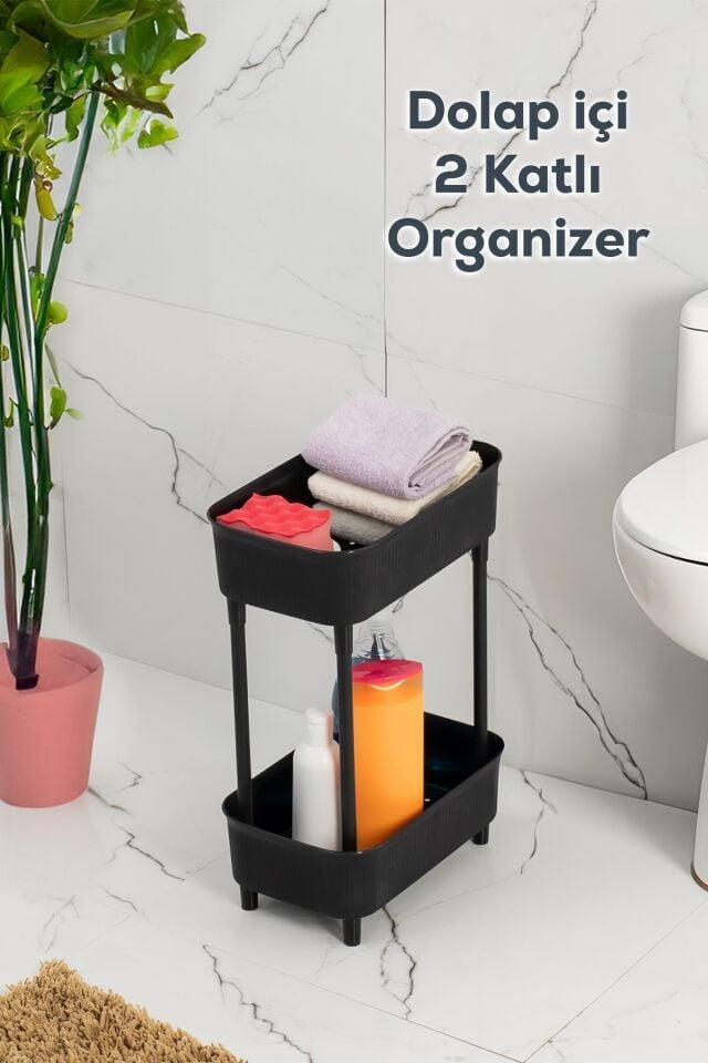 Porsima 1131 İki Katlı Raf - Çok Amaçlı 2 Katlı Evye Altı Düzenleyici Dolap Içi Tezgah Altı Organizer Siyah