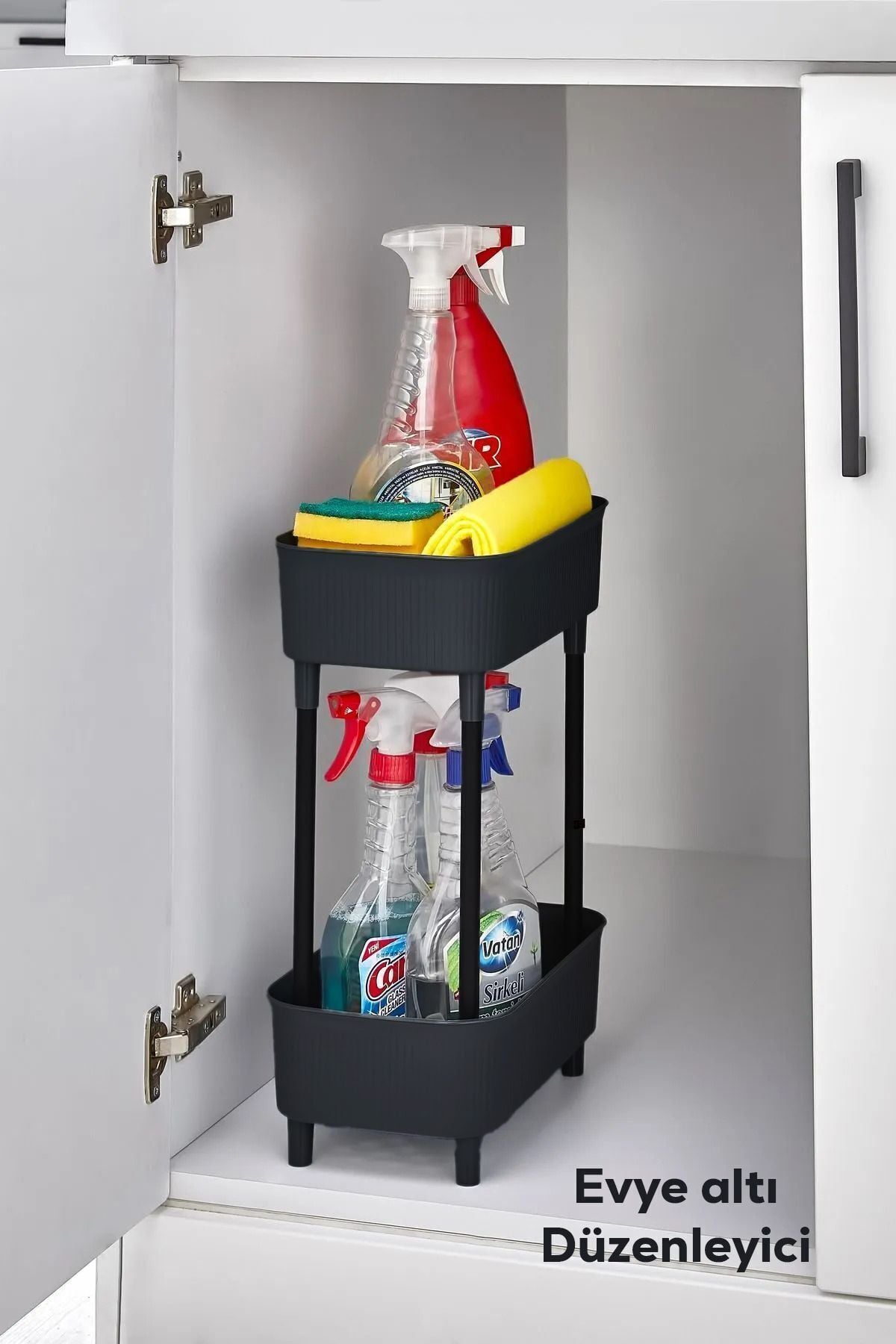 Porsima 1131 İki Katlı Raf - Çok Amaçlı 2 Katlı Evye Altı Düzenleyici Dolap Içi Tezgah Altı Organizer Siyah