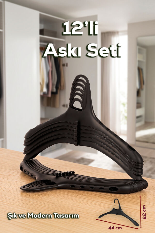 Porsima Harmoni 12 Adet Dolap Içi Düzenleyici Organizer İç İçe Geçen Askı Tişört Gömlek Elbise Askısı Siyah