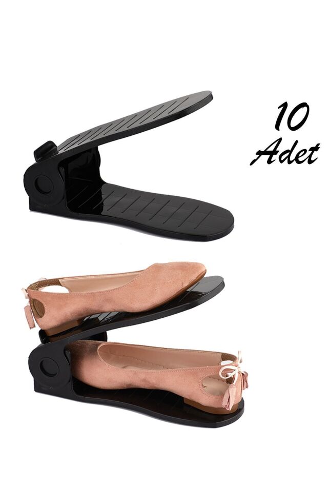 Porsima Org -201 10 lu Ayakkabı Rampası Ayakkabı Düzenleyici Dolap İçi Organizer- Siyah