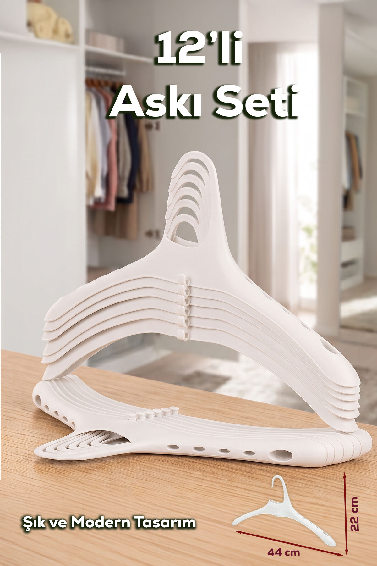 Porsima Harmoni 12 Adet Dolap Içi Düzenleyici Organizer İç İçe Geçen Askı Tişört Gömlek Elbise Askısı Beyaz