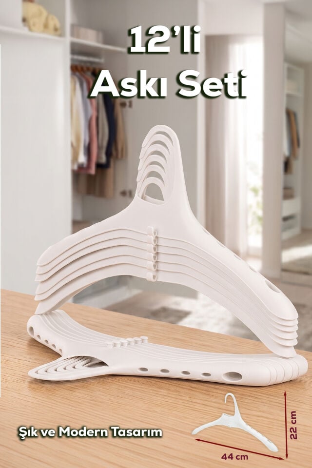 Porsima Harmoni 12 Adet Dolap Içi Düzenleyici Organizer İç İçe Geçen Askı Tişört Gömlek Elbise Askısı Beyaz