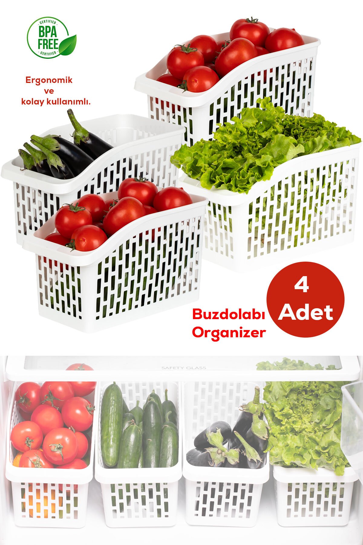 Porsima Org-23 4lü Çok Amaçlı Plastik Dolap Içi Düzenleyici Saklama Kutusu Organizer Sepet - Beyaz