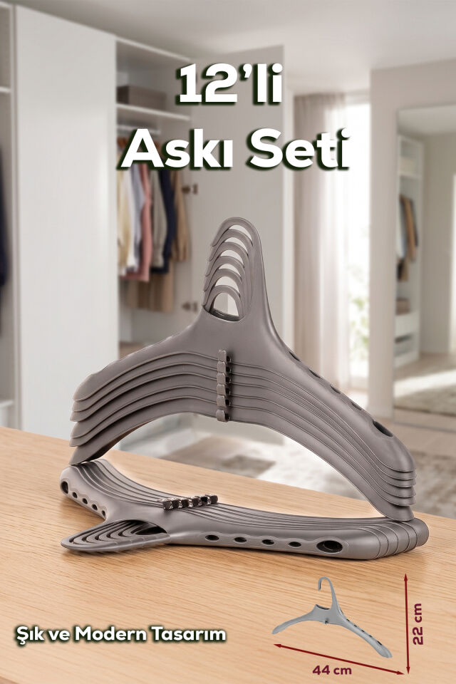 Porsima Harmoni 12 Adet Dolap Içi Düzenleyici Organizer İç İçe Geçen Askı Tişört Gömlek Elbise Askısı Gri