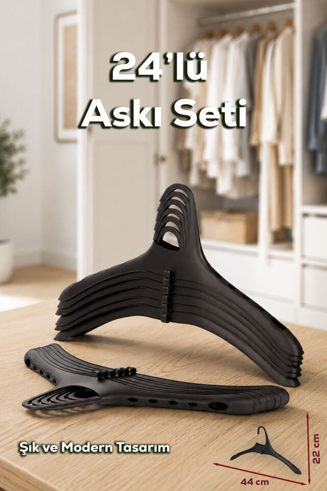 Porsima Harmoni 24 Adet Dolap Içi Düzenleyici Organizer İç İçe Geçen Askı Tişört Gömlek Elbise Askısı Siyah
