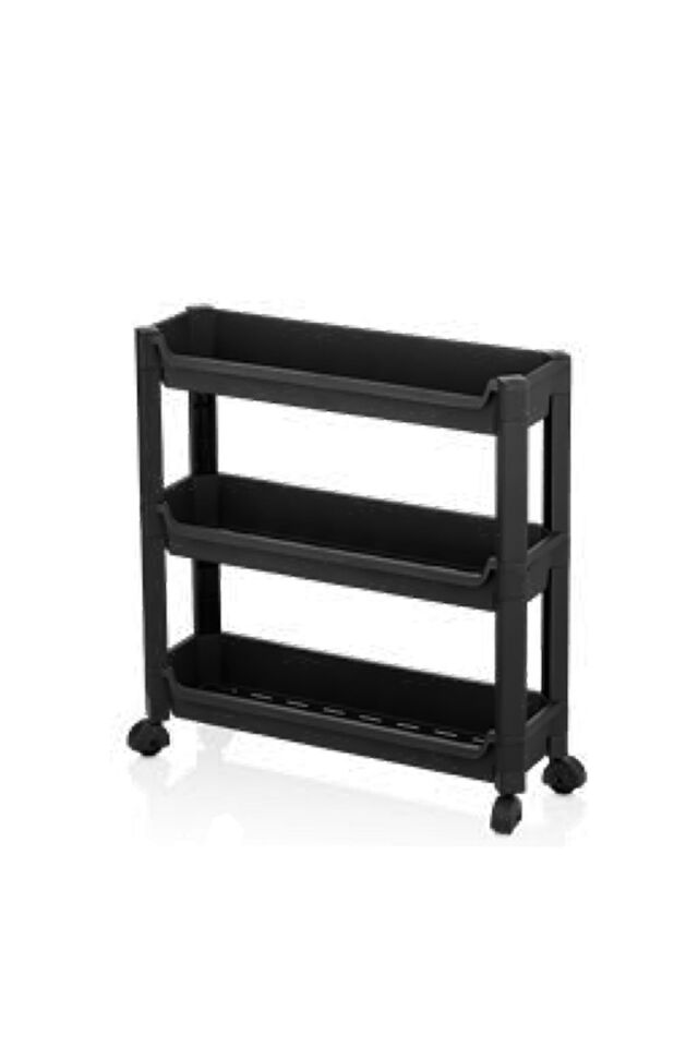 Porsima ORG-65-ECO Tekerlekli Raf Ünitesi-Çok Amaçlı Düzenleyici Raf-Banyo Mutfak Rafı-3 Katlı Siyah