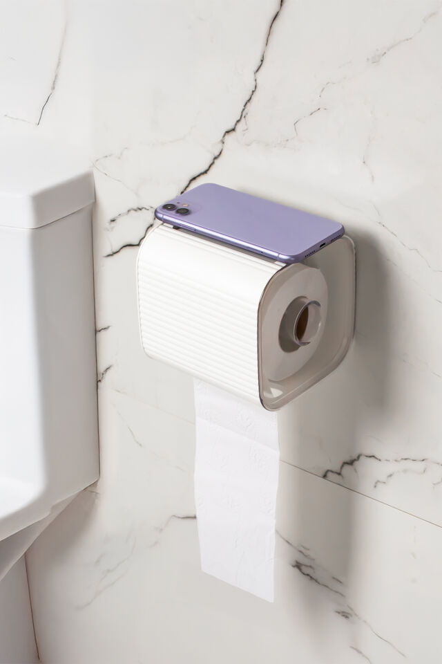 Porsima 2li Banyo Seti Yapışkanlı Banyo Tuvalet Kağıtlığı Tuvalet Fırçası Peçetelik Tuvalet Fırçalığı Beyaz Gri