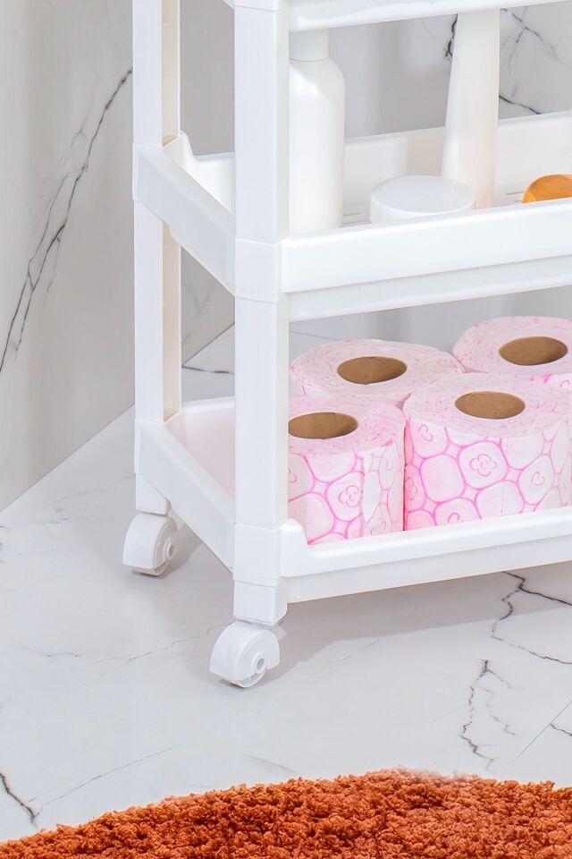 Porsima Rafty-73-1 Tekerlekli 3 Katlı Düzenleyici- Banyo Mutfak Organizer Raf - 35,5 X 22 X 48 Cm- Beyaz