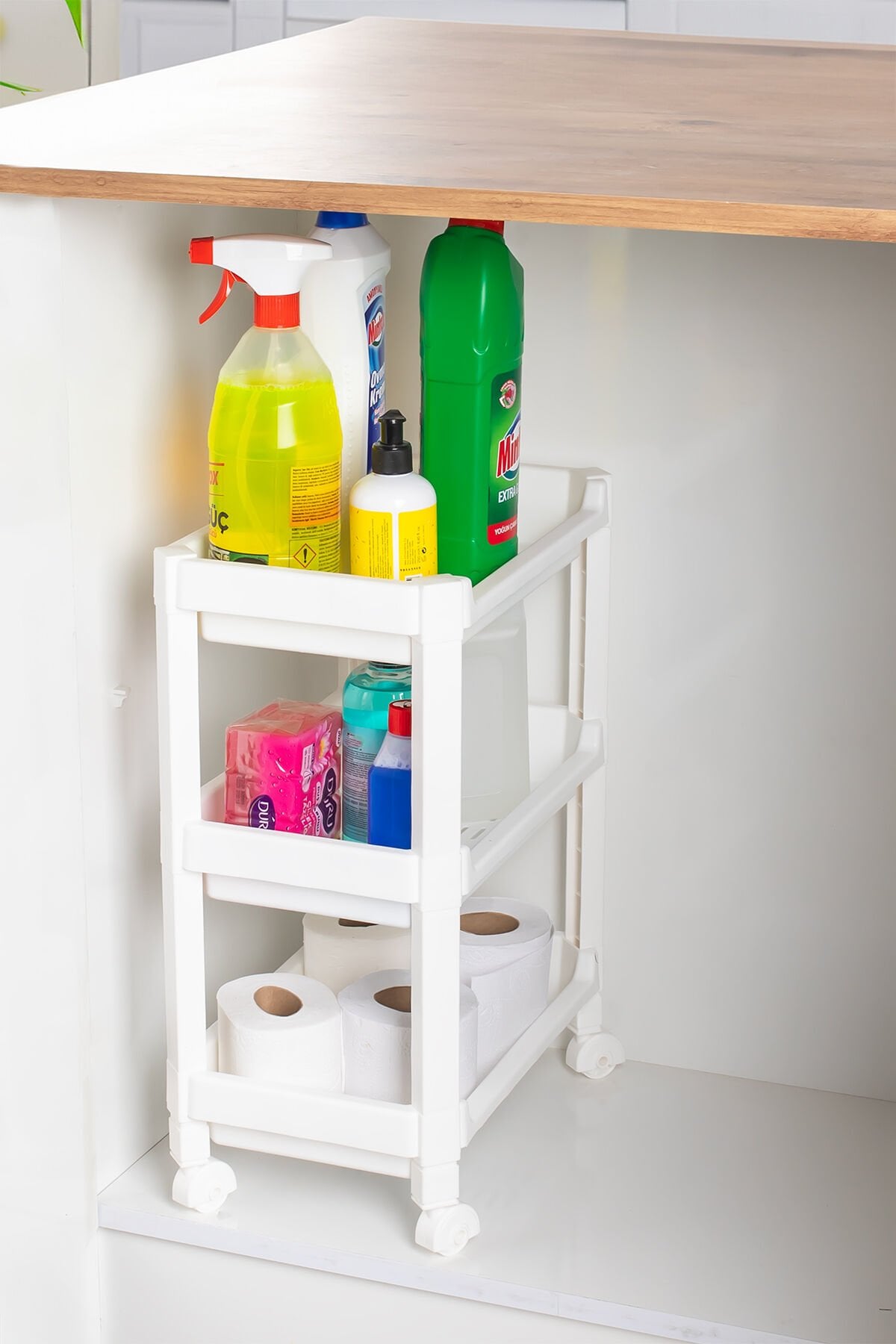 Porsima Rafty-73-1 Tekerlekli 3 Katlı Düzenleyici- Banyo Mutfak Organizer Raf - 35,5 X 22 X 48 Cm- Beyaz