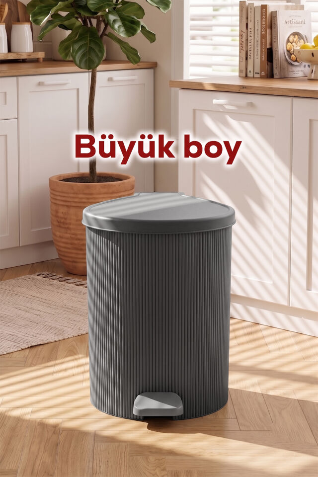 Porsima 0709 Stil 3lü Yuvarlak Pedallı İçi Kovalı Çöp Kovası Seti - Banyo Mutfak Çöp Kovası Takımı Antrasit