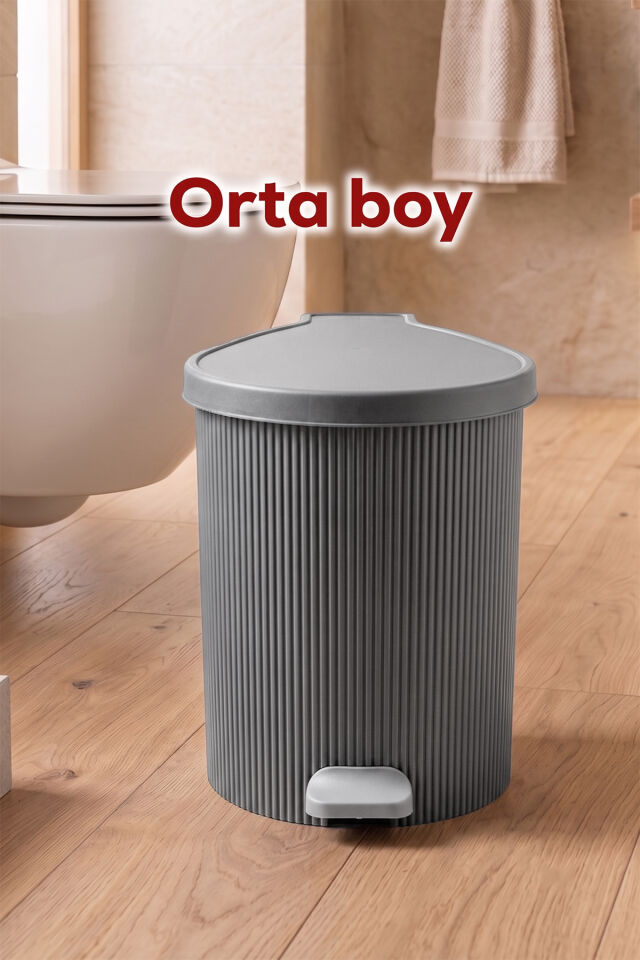Porsima 0709 Stil 3lü Yuvarlak Pedallı İçi Kovalı Çöp Kovası Seti - Banyo Mutfak Çöp Kovası Takımı Antrasit