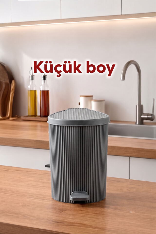 Porsima 0709 Stil 3lü Yuvarlak Pedallı İçi Kovalı Çöp Kovası Seti - Banyo Mutfak Çöp Kovası Takımı Antrasit